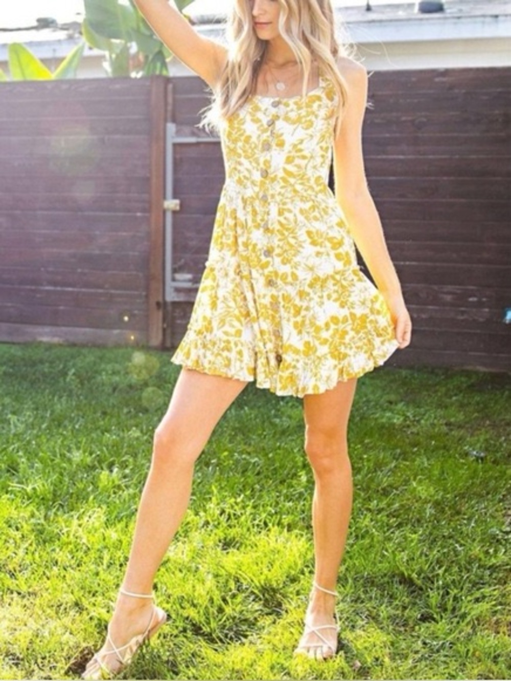 KORI AMERICA MUSTARD YELLOW FLORAL PRINT DRESS MEDIUM